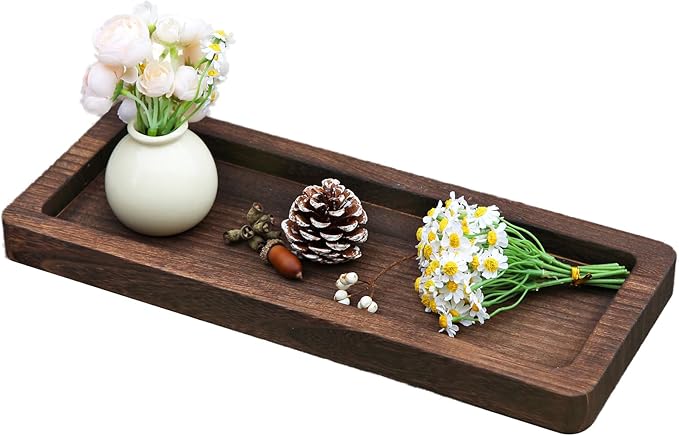 Wooden Decorative Tray Candle Holder Long Wood Tray Home Decor,Centerpieces Plates for Table centerpieces for CoffeeTable,Christmas Decor