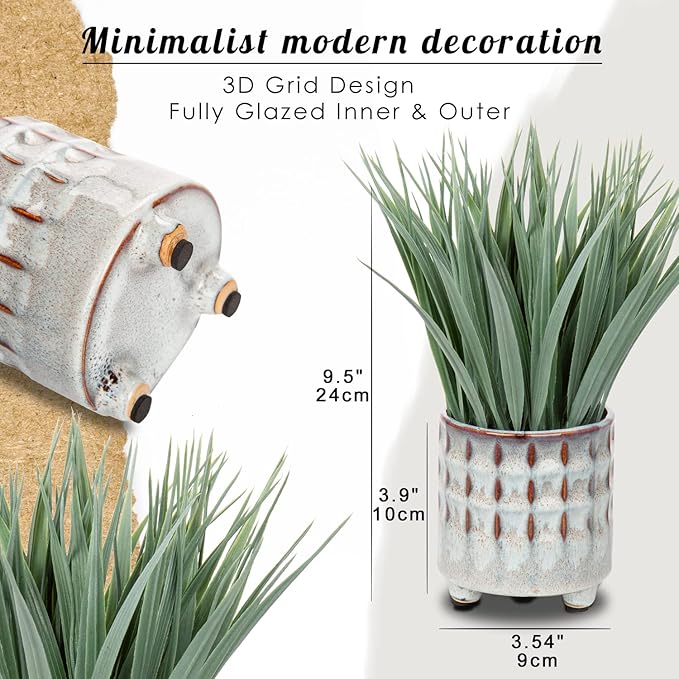 Hollyone Fake Grass Plant in Ceramic Pot Artificial Potted Plants Small Faux Plants for Home Decor Realistic Green Grass House Living Room Bedroom Bathroom Office Indoor & Outdoor Greenery Decoration