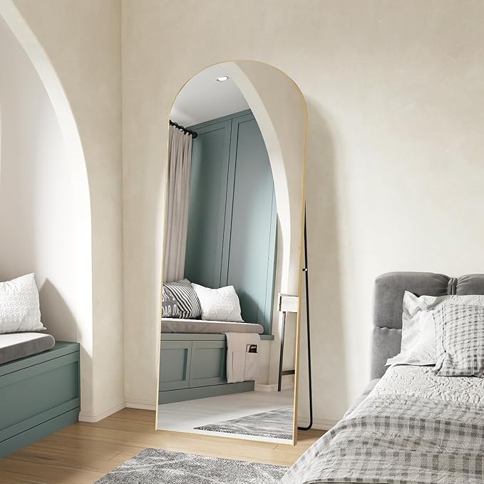 65"x24"Arched Full Length Mirror with Stand,Gold Full Body Mirrorr,Shatterproof Tempered Glass&Aluminum Alloy Frame,Freestanding Large Mirror for Bedroom,Living Room,Dressing Room