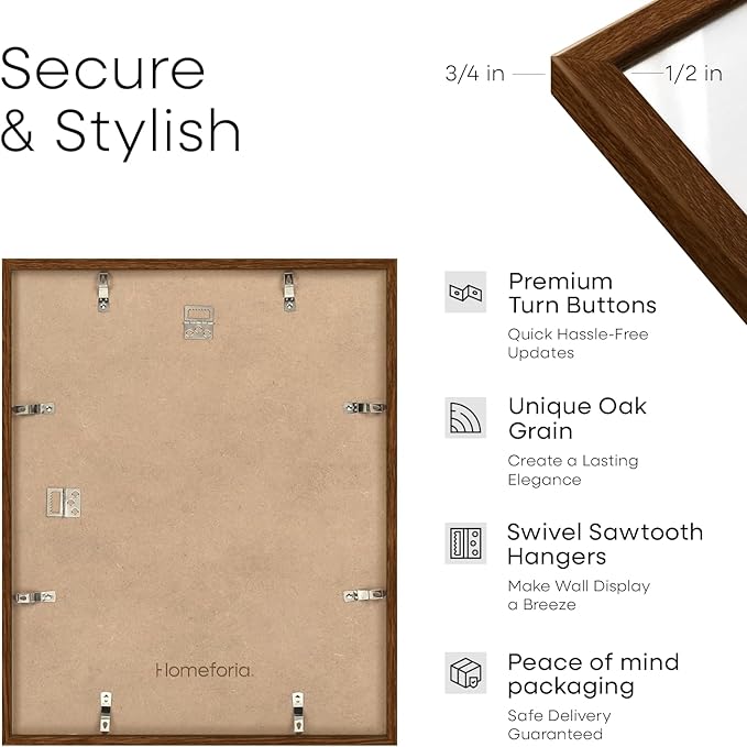 Homeforia 11x14 Diploma Frame Brown Wood, High End Dark Oak 11 x 14 Certificate Frames with Mat 8.5x11, 14x11 Document Matted Frame, Walnut Wooden Graduation Frames, Tempered Glass, Wall Kit, Set of 1