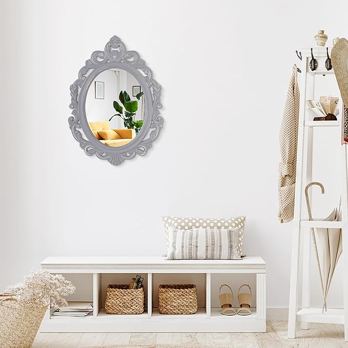 Oval Wooden Frame Vintage Wall Mirror Baroque Style Carved Hanging Mirror for Wall Decorative Arendahl Traditional Antique Mirror Aesthetic for Bedroom Living Room Kitchen Entryway Vanity