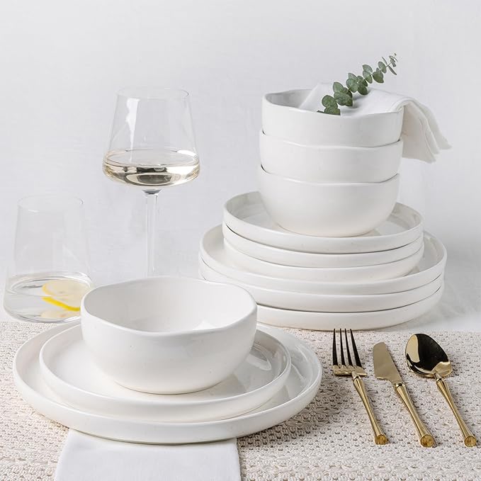 TheTerra Ceramic Dinnerware Sets for 4, 12 Pieces Porcelain Lightweight Plates and Bowls Sets, Scratch Resistant Dish Set, Oven & Microwave & Dishwasher Safe, White Speckled