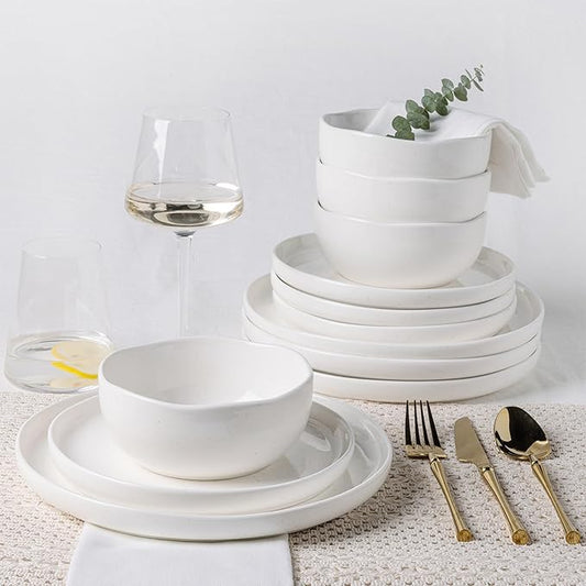 TheTerra Ceramic Dinnerware Sets for 4, 12 Pieces Porcelain Lightweight Plates and Bowls Sets, Scratch Resistant Dish Set, Oven & Microwave & Dishwasher Safe, White Speckled