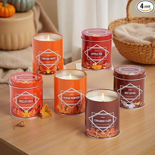 Fall Candles – 54oz (6×9oz) Soy Candles Gift Set with Autumn Scents: Pumpkin Spice, Cinnamon Clove, Apple Pie, Fireside Night, Hot Cocoa, Hello Fall – Gifts for Women & Men, Autumn Home Decor