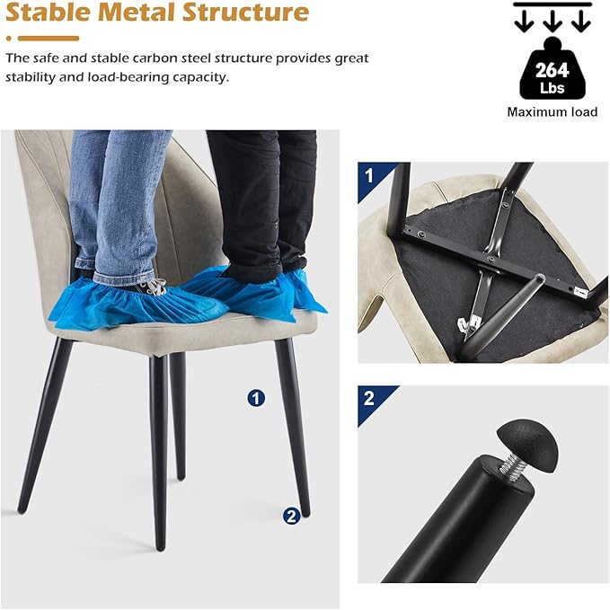 CLIPOP Faux Leather Dining Chairs Set of 2, Mid Century Modern Kitchen Chair, Upholstered Seat Leisure Side Chair with Backrests, Metal Legs for Living Room, Lounge, Guest Room, Cream