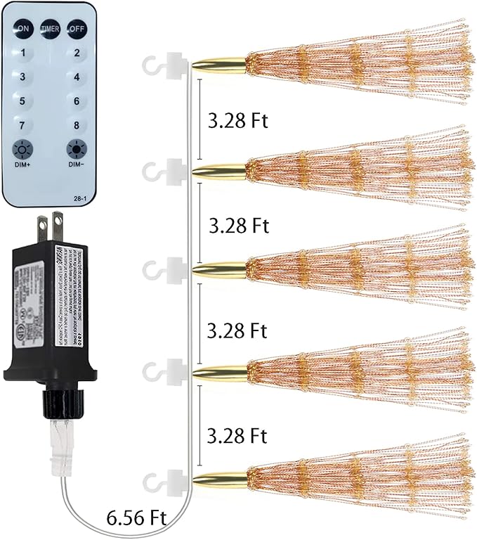 5 Pcs 1000 LED Plug-in Starburst Sphere Lights, Firework Light 8 Modes Dimmable Remote Control Waterproof Hanging Fairy Light, Copper Wire Lights for Patio Party Tent Christmas (Warm White)