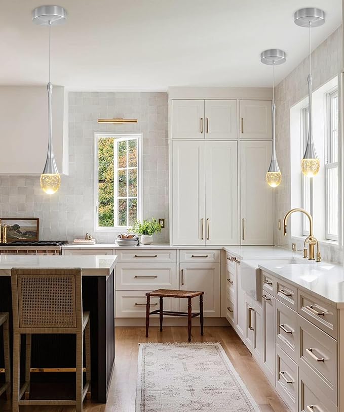 Single Head Silver Bubble Crystal Chandelier Beside Pendant Light Kitchen Island Dining Foyer Entrance Chandeliers Modern LED Dimmable 3000-6000k…