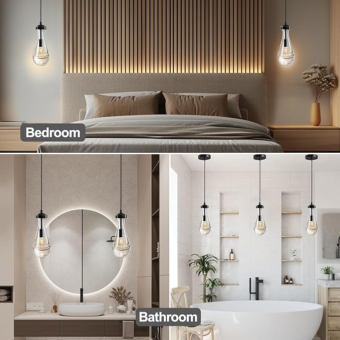 Raindrop Pendant Light Set of Two, Black Pendant Lights Kitchen Island, Pendant Lighting Tear Drops Pendant Light Fixtures, Pendant Lights for Kitchen Island Bedroom Bathroom, Included Bulb