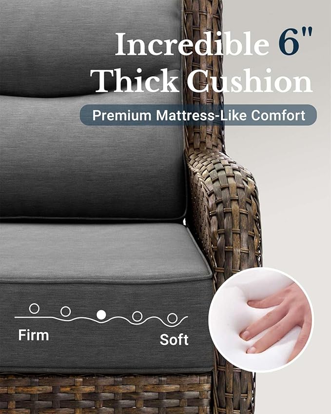 HILLGA Luxury Patio Furniture Set with 6-Inch Thick Cushions, High Back Outdoor Swivel Rocker Chairs and Patio Couch, 10-Piece All Weather Conversation Set for Porch Deck Pool Yard, Dark Grey (V3)