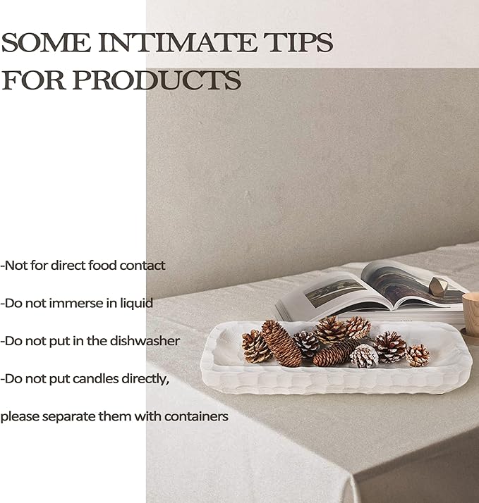 Decorative Bowl for Home Decor, Long Dough Bowl with Hand Carved Irregular Texture, Unique Table Centerpieces, Wooden Home Decor Accents for Farmhouse Boho Rustic Style(16.1"x 5.5" Washed White)