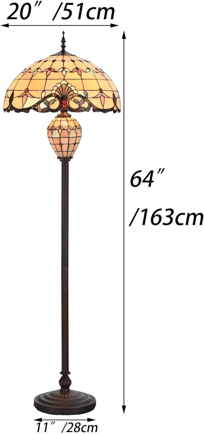 Bieye L10803 Baroque Tiffany Style Stained Glass Double Lit Floor Lamp for Home Decor 64-inch Tall (20-inch Wide, Cream)
