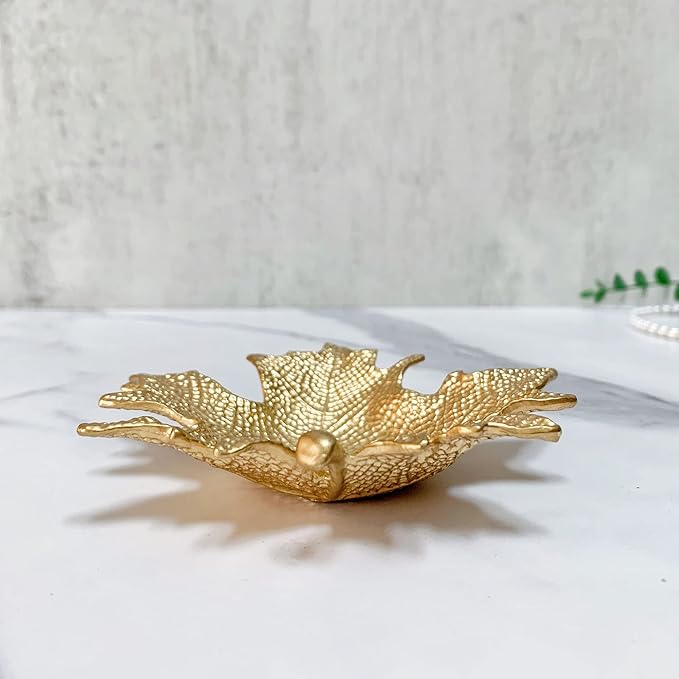 Metal Jewelry Dish, Small Leaf Shaped Ring Holder Jewelry Organizer, Trinket Dish Vanity Tray for Dresser Christmas Birthday Wedding Gifts