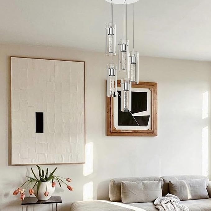 Alice 5-Light Chandelier Pendant Ceiling Light, Integrated Led and Bubble Glass, for Kitchen Island, Hallway, Entryway, Passway, Dining Room, Bedroom, Balcony Living Room