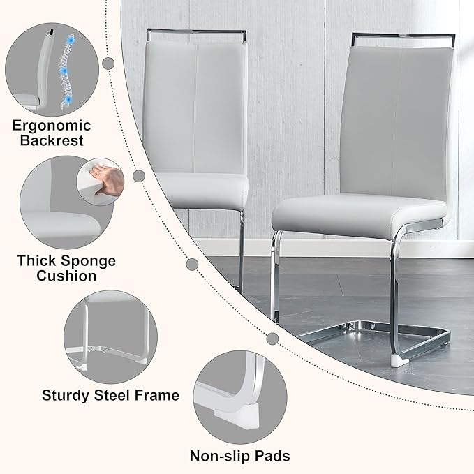 Glass Dining Table Set of 4, 63" Dinner Room Glass Table Set for 4, Modern Kitchen Dinner Table Set with 4 Upholstered Faux Leather Dining Chairs for Living Dining Office Room