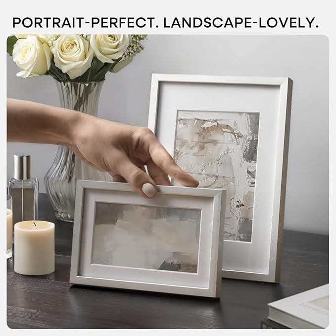 Homeforia Silver Picture Frame 8x10, High End Metal 8 x 10 Photo Frames with Mat 5 by 7 Art, 10x8 Thin Frame Matted to 5x7 inch Print, 10by8 Wall or Tabletop Frames, Tempered Glass, Wall Kit, Set of 3
