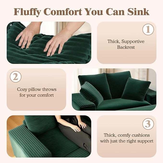 Indoor Chaise Lounge Chair With Storage Ottoman, Modern 60-Inch Lounge Sofa Chair With Wide Armrests & 4 Pillows, Oversized Comfy Reading Lounger For Living Room, Bedroom（Wide-Rib Corduroy Green)