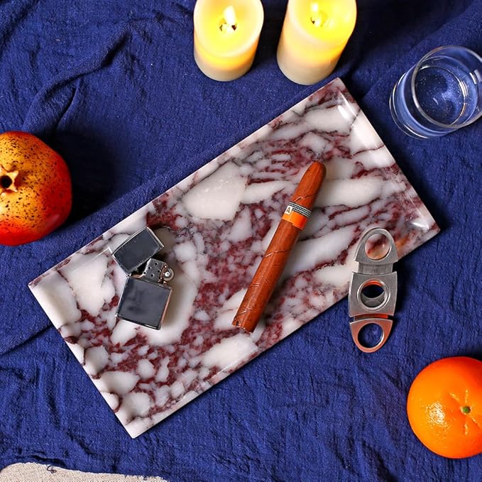 Natural Marble Tray, Coffee Table, Food, Fruit, Paper Cup, Cake Display, Coffee bar, Family Gatherings, Seasonal Holiday Decoration Tray(Viola-rectangle-11 x5 x0.7)