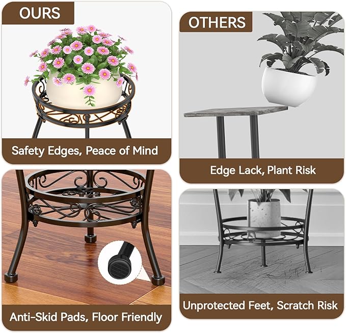 LASZOLA 2 Tier Black Plant Stand Indoor Outdoor for Large Tall Flower Planters on Patio, Heavy Duty Metal Multi Vertical Rack for Narrow Floor Corner, Sturdy Round Holder Organizer Modern Mid Century