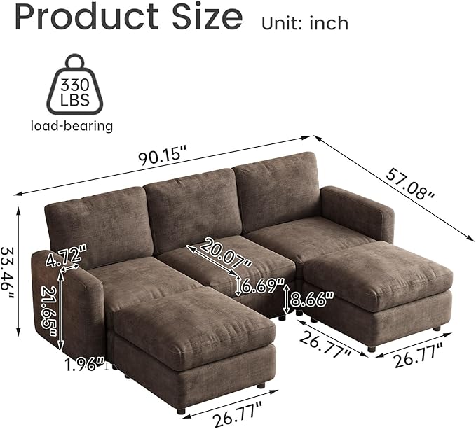 5-Seat Modular Sectional Sofa Couch with Ottoman Storage, Convertible Sleeper Sofas for Living Room Bedroom Apartment, Comfy Brown Cloud Futon Lounge Couches Furniture Set