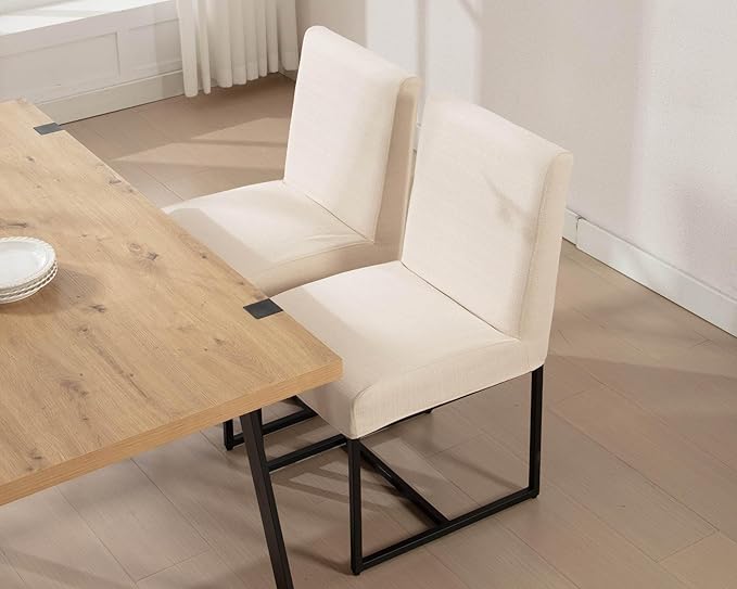 VESCASA Upholstered Dining Chairs Set of 2 with Removable Chair Cover, Mid Century Modern Padded Chair with Black Metal Frame for Restaurant, Dining Room, Kitchen, Linen Cream