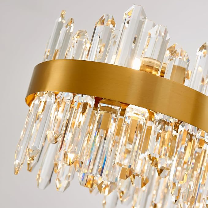 Modern Crystal Chandelier, L57'' Rectangle Gold Raindrop Chandelier Luxury Oval Pendant Ceiling Light Fixture for Living Room Dining Room Kitchen Island, G9 x 32 Lights