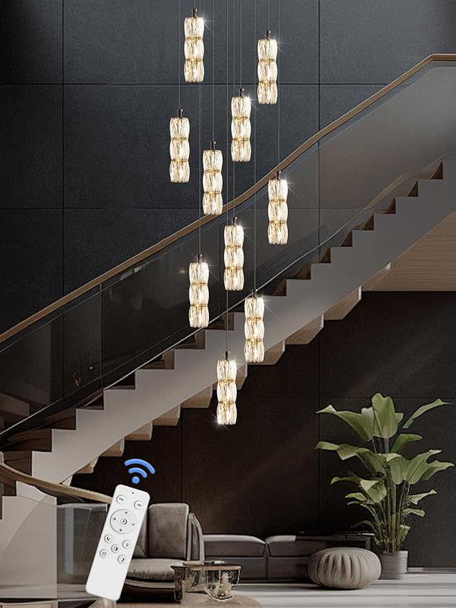 Modern Chandelier 10-Lights Black Chandelier Lighting Fixture High Ceiling Chandelier Suitable for Living Room Staircase Villa, TP3030-10H