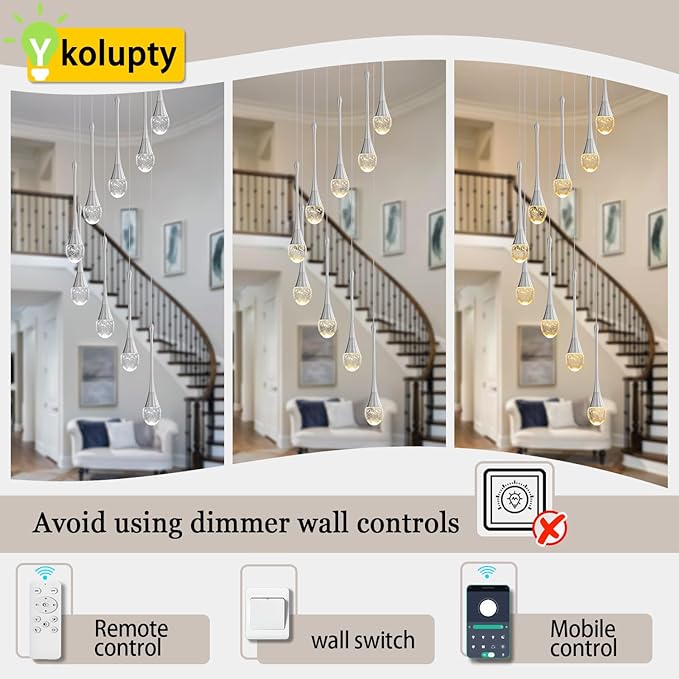 9-Lights Crystal Chandeliers for Staircase Modern Chandeliers for High Ceilings Crystal Pendant Light Fixture for Living Room Kitchen Island Foyer Hallway Bar