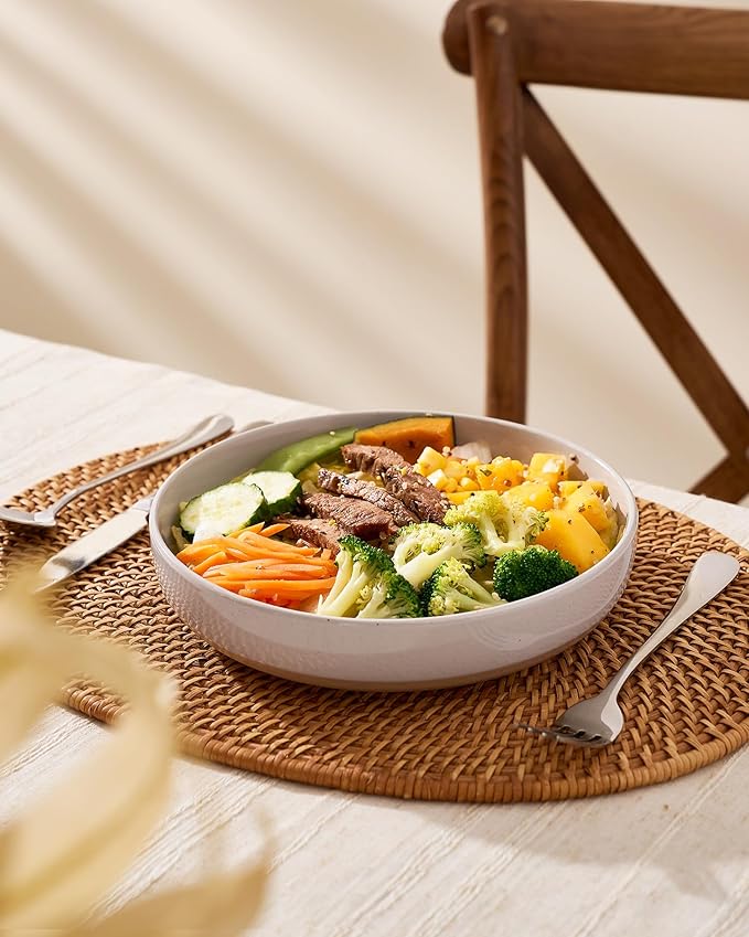 famiware Milkyway 33 oz Bowl Set, Pasta Bowls Set of 4, Salad Bowls Perfect for Your Friend for Housewarming, Thanksgiving, Christmas, Light Gray