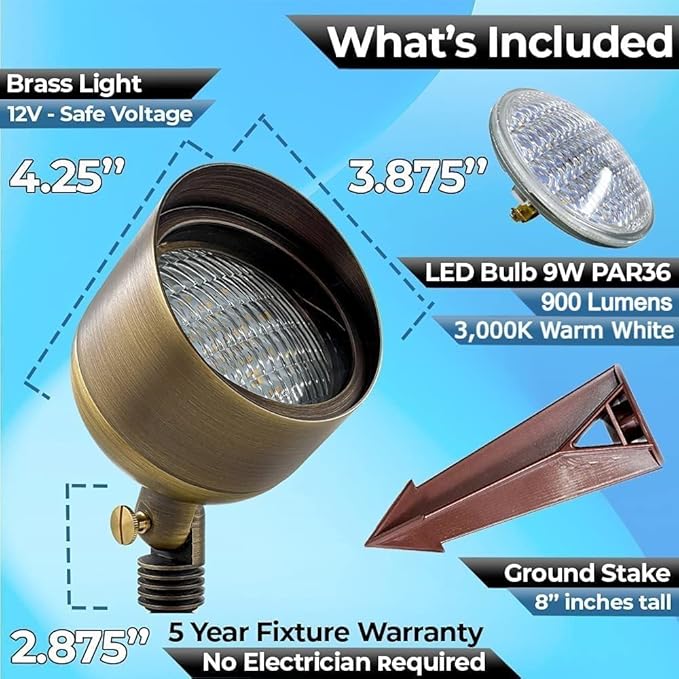 LED Spot Lights Outdoor LED Landscape Light 110-9W PAR 36 Bulb Metal Solid Brass Wall Wash Security Landscape Lighting for Beautiful Bright Long Lasting Home Garden Patio Driveway Area Deck Lighting