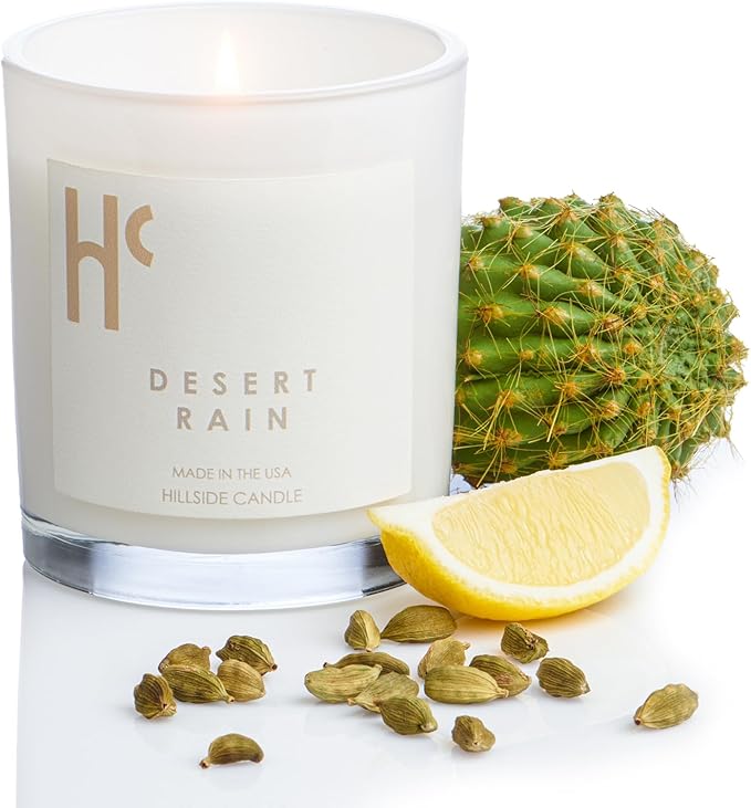 Desert Rain Single Wick Soy Candles, Luxury Scented Candles for Home - Up to 60 Hour Burn Time, Cruelty-Free Soy Wax Blend - Rain Fragrance, Notes of Cardamom & Apple Blossom (9 oz)