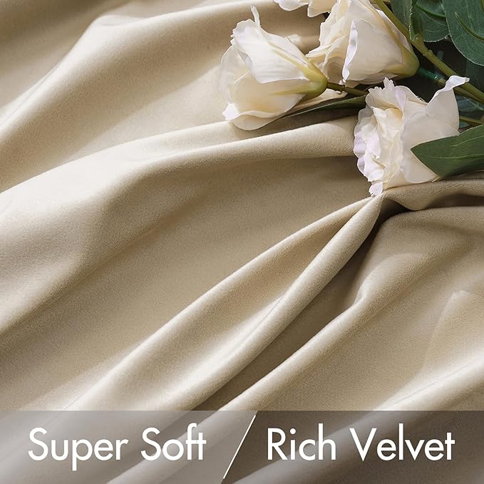 MIULEE Velvet Curtains 84 inches - Luxury Blackout Curtains for Bedroom Living Room Thermal Insulated Super Soft Window Drapes Rod Pocket & Back Tab, Beige, W52 x L84 inches, 2 Panels