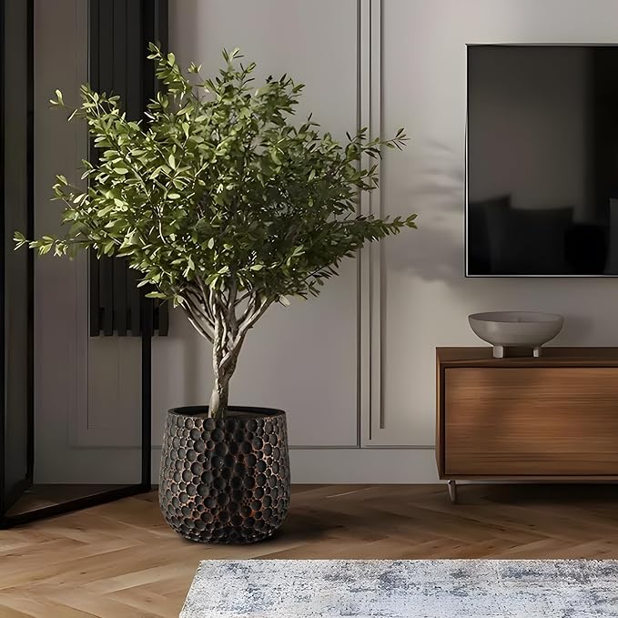 Craft flowerpots 18"+13"+9" Dia Round Concrete Planter Set of 3 Large Outdoor/Indoor Planter Pots Containers with Drainage Holes and Rubber Plug for Home Garden (Black, Large)