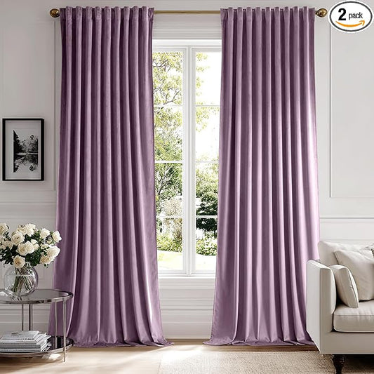 MIULEE Lavender Velvet Curtains 96 inches - Luxury Blackout Curtains for Bedroom Living Room Thermal Insulated Super Soft Window Drapes Rod Pocket & Back Tab, W52 x L96 inches,Purple,2 Panels