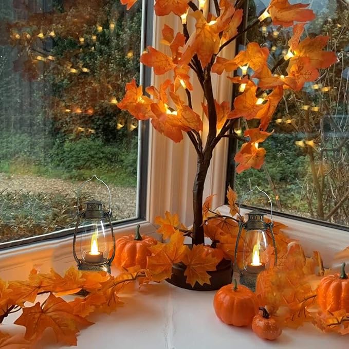 Mini Lanterns 12-Pcs LED Small Lanterns Decorative Indoor Outdoor Hanging Lantern Decorative Candle Lanterns Farmhouse Decor for Weddings Western Camping Party Halloween Christmas Decorations