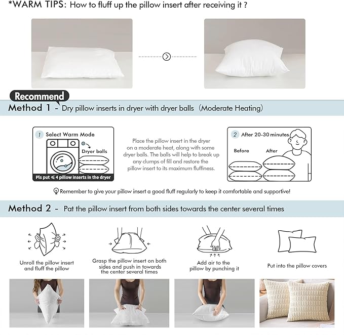MIULEE 20x20 Pillow Inserts (Set of 4) -Decorative Throw Pillow with 100% Cotton Cover Square for Sofa Couch