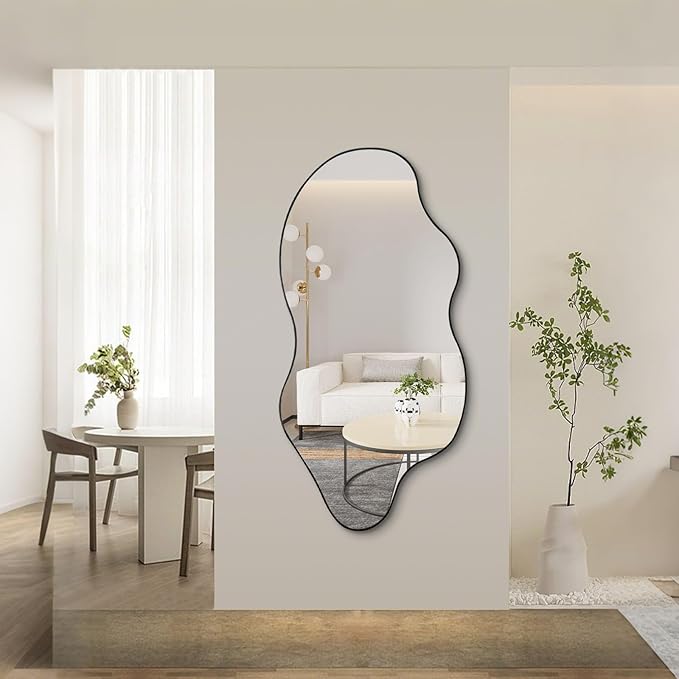Large Irregular Mirror, Asymmetrical Full Length Mirror, 52"x25.5" Wavy Shaped Mirrors, Modern Frameless Decorative Mirrors for Dressing Living Room Bathroom Bedroom Hallway Entryway