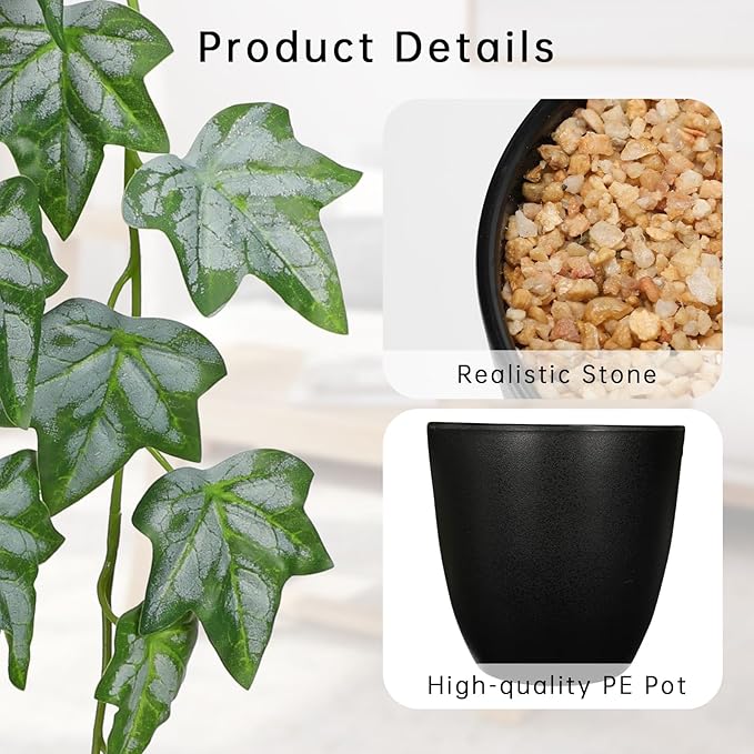 Set of 2 Fake Ivy Plant for Home Decor Indoor Silk Artificial Hanging Plant 25" Fake Ivy Vine Faux Ivy Leaves for House Room Indoor Outdoor Home Shelf Office Desk Plant Decor