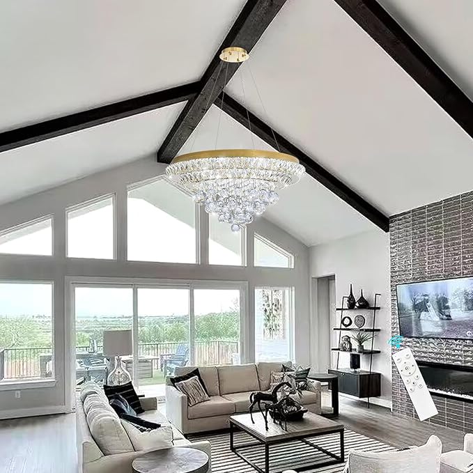 Modern Glam Crystal Chandelier Dining Room Bedroom Ceiling Lights Chandelier with Dimmable Bulbs Ceiling Lighting Fixture 23.6 Inches Gold Light