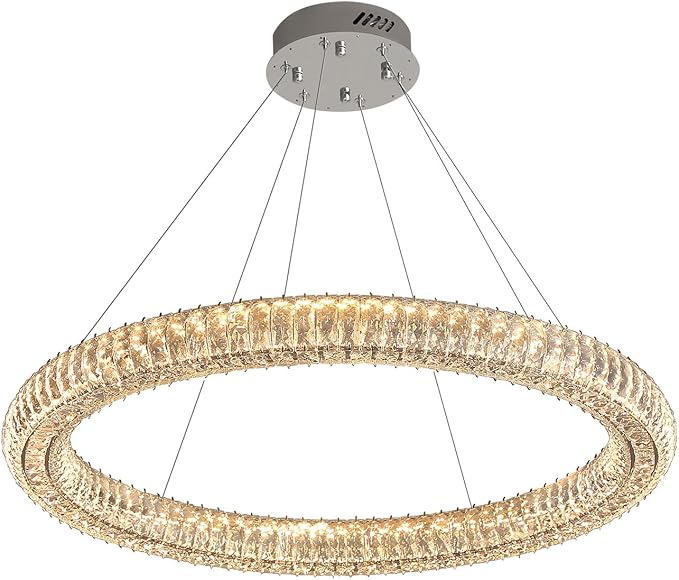 Modern 39.4" LED Ring Crystal Chandelier Adjustable Round Chrome Crystal Chandelier Dining Room Living Room Dimmable 3000K-6000K