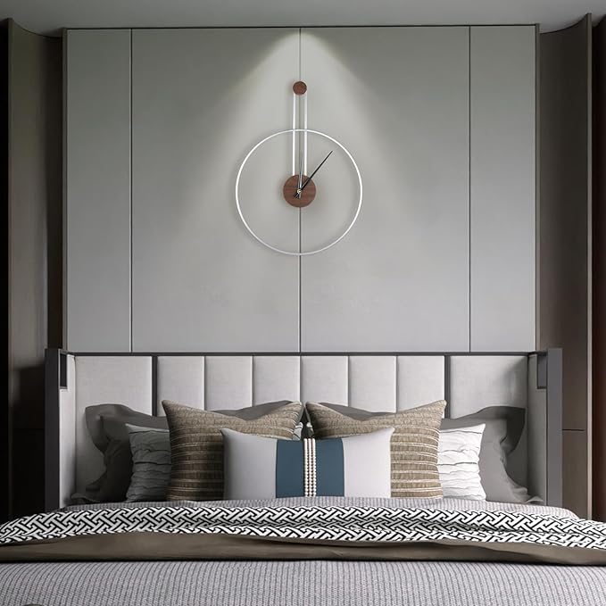 Modern Wall Clock Large Wall Clocks with Walnut Dial Silent Non-Ticking for Living Room Home Decor Bedroom Kitchen Office 17.8''× 24.4'' (Silver, Medium)