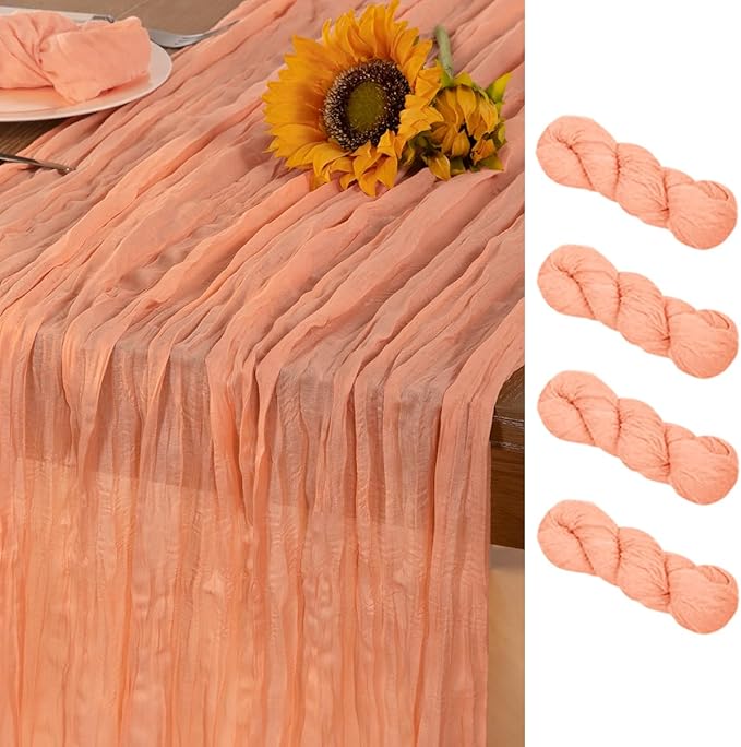 Peach Cheesecloth Table Runner 4 Pack Fall Table Runners Boho Gauze 120 Inches Cheese Cloth Fall Table Decorations for Sweet Little Peach Baby Shower Decor Wedding Bridal Thanksgiving Party