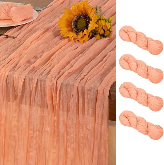 Peach Cheesecloth Table Runner 4 Pack Fall Table Runners Boho Gauze 120 Inches Cheese Cloth Fall Table Decorations for Sweet Little Peach Baby Shower Decor Wedding Bridal Thanksgiving Party