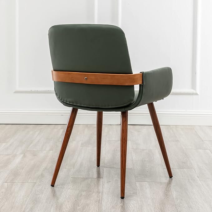 LUNLING Mid Century Modern Faux Leather Dining Chairs Set of 2, Green, Upholstered Seat, Metal Legs, Adjustable Foot for Kitchen Dining Room Desk Chairs