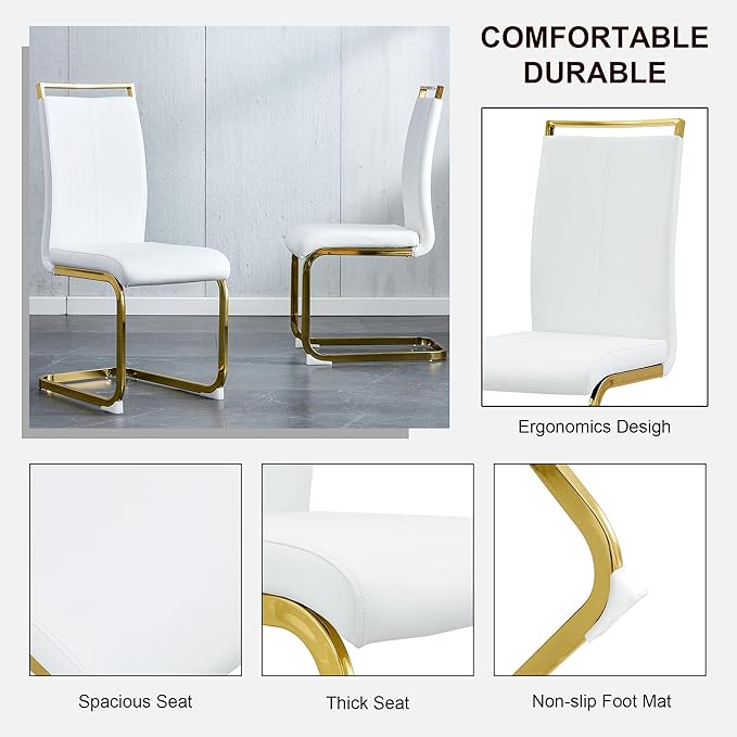 7 Piece Glass Dining Table Set, Kitchen Table Chairs Set for 6, 71'' Dining Table with 0.4" Tempered Glass Tabletop with Plated Metal Legs and MDF Crossbar, 6 PU Chairs for Dining Room, Kitchen.