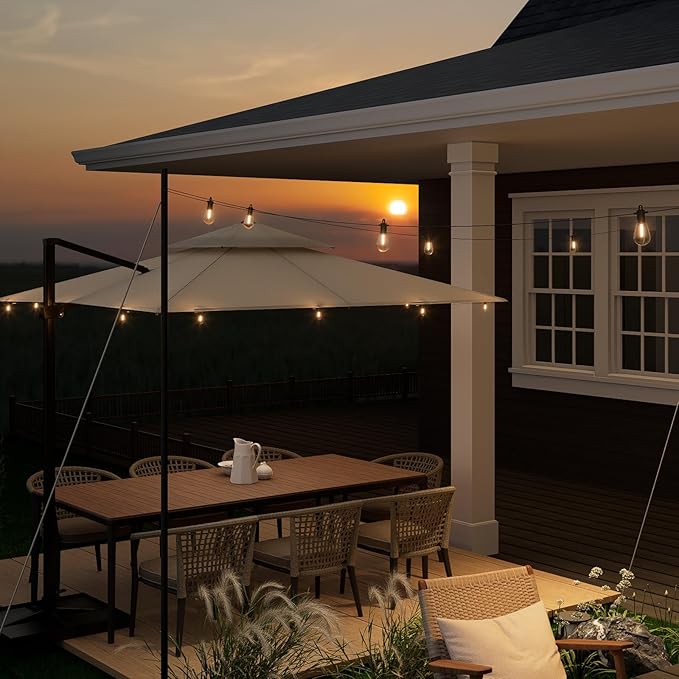 Outdoor String Lights 50 ft, LED Patio Lights with 16（15+1 Spare S14 Shatterproof Bulbs, IP65 Waterproof, Outside Hanging Light for Cafe Bistro Backyard