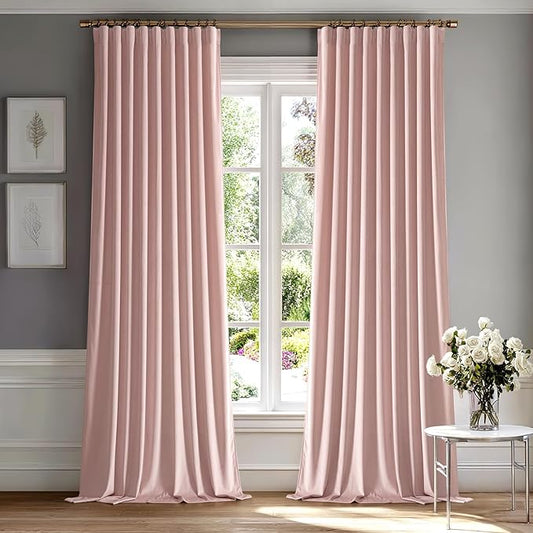 MIULEE Baby Pink Velvet Curtains 90 inches 2 Panels - Luxury Room Darkening Window Drapes for Bedroom Living Room Thermal Insulated Super Soft Blackout, Back Tab Rod Pocket Pinch Pleated, W52 x L90