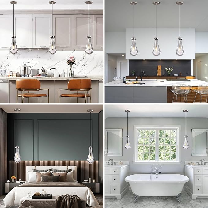Raindrop Pendant Lights Set of Three, Nickel Pendant Lights Kitchen Island, Indoor Pendant Lighting, Pendant Light Fixtures, Island Light for Kitchen Bedroom Bathroom