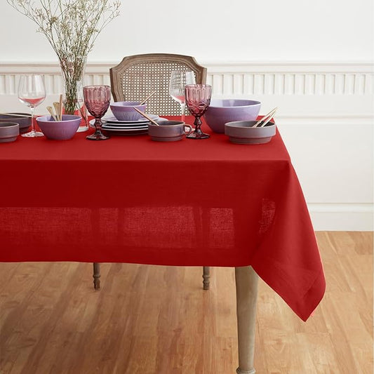 Solino Home Linen Red Square Tablecloth 52 x 52 Inch - 100% Pure Linen Table Throw - Fete, Machine Washable Table Cloth for Christmas, Holiday