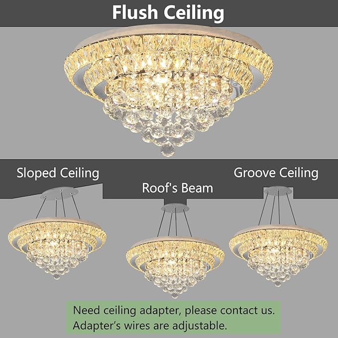 Modern Glam Crystal Chandelier Dining Room Bedroom Ceiling Lights Chandelier with Dimmable Bulbs Ceiling Lighting Fixture 23.6 Inches Silver Light