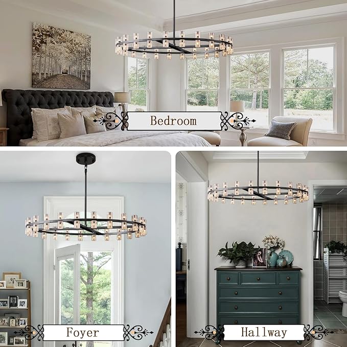 Dia 40" Modern Black Crystal Chandelier,40-Lights Crystal Chandeliers for Dining Room,Wagon Wheel Chandelier for Living Room Foyer Modern Farmhouse Chandelier